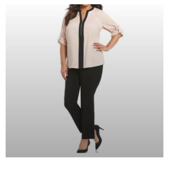 Black Collar Exposed with Roll up Sleeve Blouse Size M - Picture 5 of 15